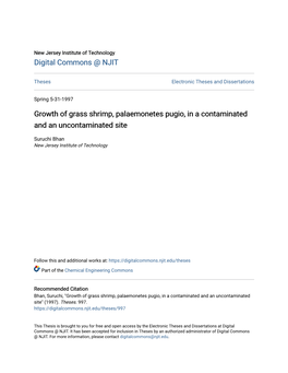 Growth of Grass Shrimp, Palaemonetes Pugio, in a Contaminated and an Uncontaminated Site