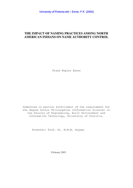 The Impact of Naming Practices Among North American Indians on Name Authority Control 