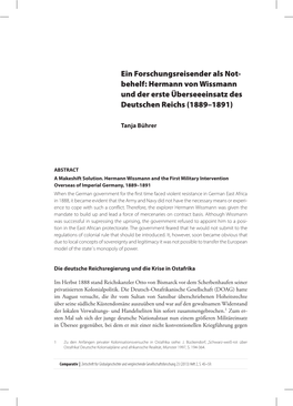 Hermann Von Wissmann Und Der Erste Überseeeinsatz Des Deutschen Reichs (1889–1891)