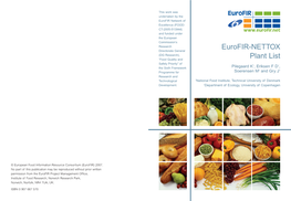 Eurofir-NETTOX Plant List* Pilegaard K1, Eriksen F D1, Soerensen M2 and Gry J1