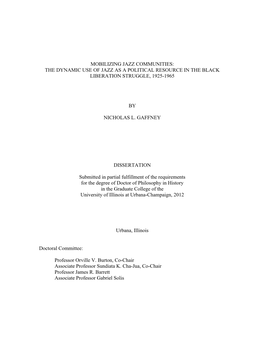 Mobilizing Jazz Communities: the Dynamic Use of Jazz As a Political Resource in the Black Liberation Struggle, 1925-1965