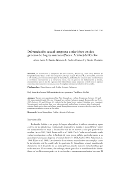 Diferenciación Sexual Temprana a Nivel Óseo En Dos Géneros De Bagres Marinos (Pisces: Ariidae) Del Caribe