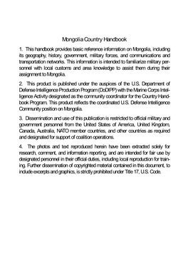 Mcia: Mongolia Country Handbook: Unclassified//Fouo