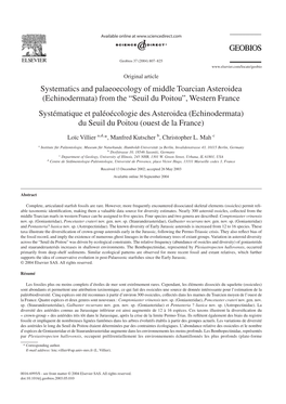 Systematics and Palaeoecology of Middle Toarcian Asteroidea (Echinodermata) from the “Seuil Du Poitou”, Western France Syst