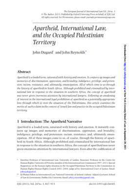 Apartheid, International Law, and the Occupied Palestinian Territory 869