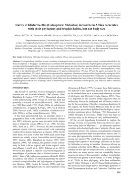 Coleoptera: Meloidae) in Southern Africa Correlates with Their Phylogeny and Trophic Habits, but Not Body Size