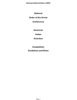 National Order of the Arrow Conference American Indian Activities Competition Guidelines and Rules