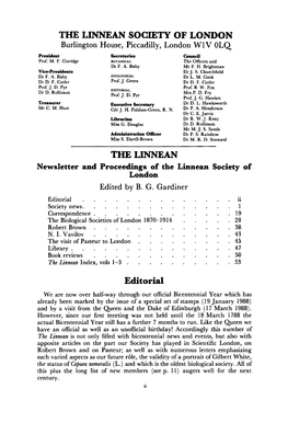 THE LINNEAN SOCIETY of LONDON the LINNEAN Editorial