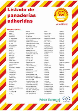 Listado De Panaderías Adheridas Al 16/12/2020