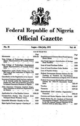 Federal Republic of Nigeria - Official Gazette