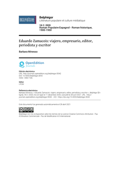 Belphégor, 18-2 | 2020 Eduardo Zamacois: Viajero, Empresario, Editor, Periodista Y Escritor 2