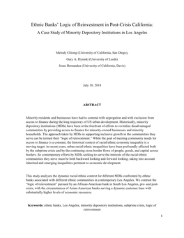 Ethnic Banks' Logic of Reinvestment in Post-Crisis California