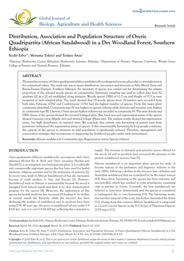 Distribution, Association and Population Structure of Osyris Quadripartita (African Sandalwood) in a Dry Woodland Forest, Southe