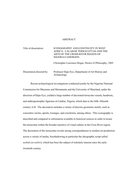 Iconography and Continuity in West Africa: Calabar Terracottas and the Arts of the Cross River Region of Nigeria/Cameroon