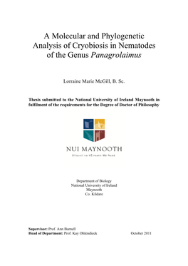 A Molecular and Phylogenetic Analysis of Cryobiosis in Nematodes of the Genus Panagrolaimus