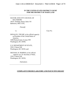 Case 1:18-Cv-03636-ELH Document 1 Filed 11/28/18 Page 1 of 74