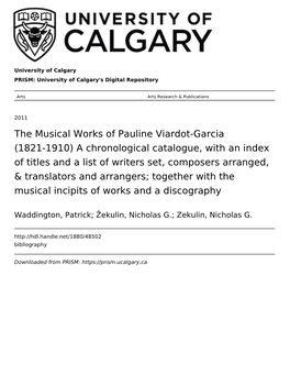 The Musical Works of Pauline Viardot-Garcia