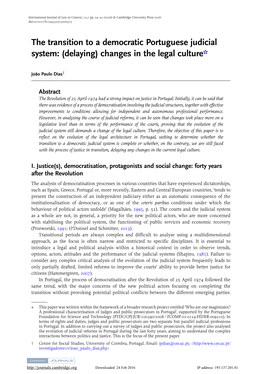 The Transition to a Democratic Portuguese Judicial System: (Delaying) Changes in the Legal Culture*