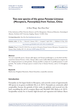 Mecoptera, Panorpidae) 151 Doi: 10.3897/Zookeys.587.7674 RESEARCH ARTICLE Launched to Accelerate Biodiversity Research