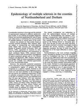 Epidemiology of Multiple Sclerosis in the Counties of Northumberland and Durham