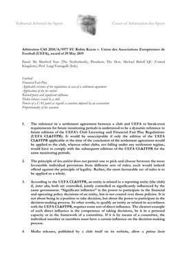 CAS 2018/A/5977 Rubin Kazan V. UEFA