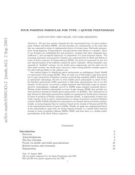 Arxiv:Math/0308142V2 [Math.AG] 2 Sep 2003 Introduction ORPSTV OMLEFRTYPE for FORMULAE POSITIVE FOUR Madm Eeprl Upre Ytensf