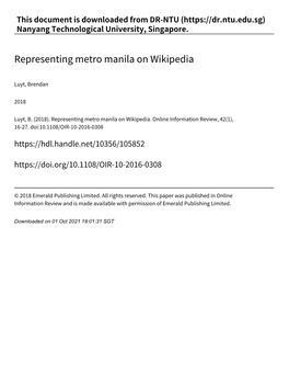 Representing Metro Manila on Wikipedia