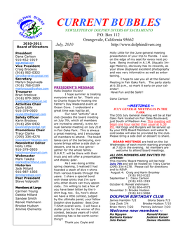 Current Bubbles Newsletter of Dolphin Divers of Sacramento P.O