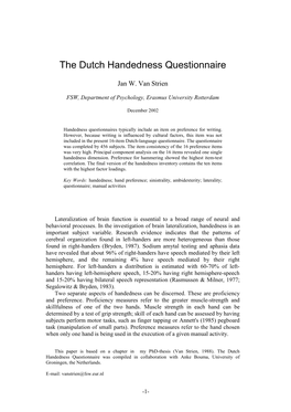 The Dutch Handedness Questionnaire