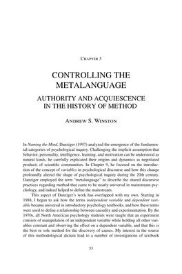 Controlling the Metalanguage Authority and Acquiescence in the History of Method