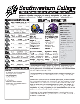 Southwestern College 2014 Moundbuilder Football Game Notes Southwestern College Sports Information - 100 College St