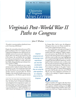 Virginias Post-World ~R II Path to Congres~