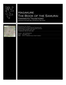 Hagakure the Book of the Samurai Yamamoto Tsunetomo (Translation by William Scott Wilson)