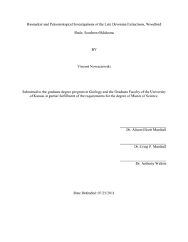 Biomarker and Paleontological Investigations of the Late Devonian Extinctions, Woodford Shale, Southern Oklahoma by Vincent Nowa