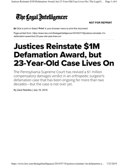 Justices Reinstate $1M Defamation Award, but 23-Year-Old Case Lives on | the Legal I