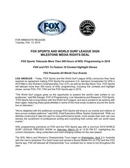 Fox Sports and World Surf League Sign Milestone Media Rights Deal