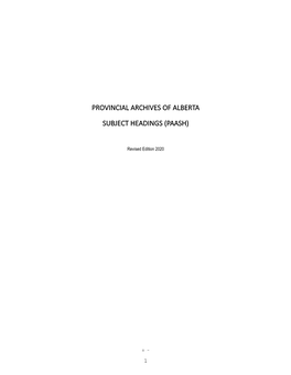 Provincial Archives of Alberta Subject Headings