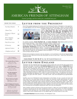 AMERICAN FRIENDS of ATTINGHAM Season’S Greetings and Best Wishes for a Wonderful New Year!