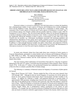 Observations Relative to Claims of Disappearance of Liliaceae and Orchidaceae in Concord, Massachusetts, USA