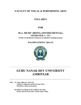 Faculty of Visual & Performing Arts Syllabus for Ma Music (Hons.)