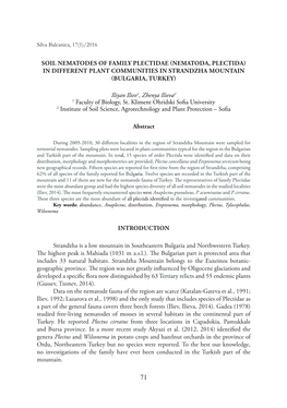 Soil Nematodes of Family Plectidae (Nematoda, Plectida) in Different Plant Communities in Strandzha Mountain (Bulgaria, Turkey)