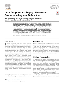 Initial Diagnosis and Staging of Pancreatic Cancer Including Main