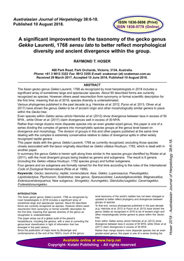 A Significant Improvement to the Taxonomy of the Gecko Genus Gekko Laurenti, 1768 Sensu Lato to Better Reflect Morphological