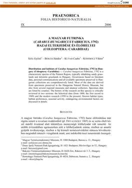Praenorica Folia Historico-Naturalia Ix 2006