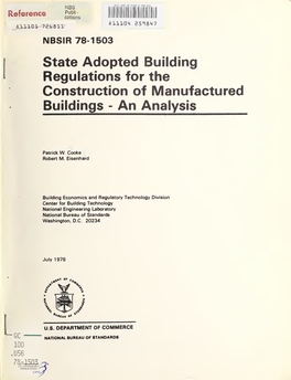State Adopted Building Regulations for the Construction of Manufactured Buildings- an Analysis