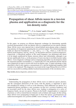 Propagation of Shear Alfvén Waves in a Two-Ion Plasma and Application As a Diagnostic for the Ion Density Ratio