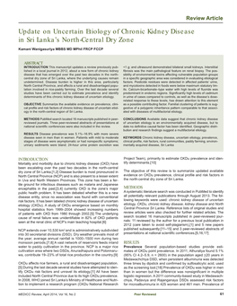 Update on Uncertain Etiology of Chronic Kidney Disease in Sri Lanka’S North-Central Dry Zone