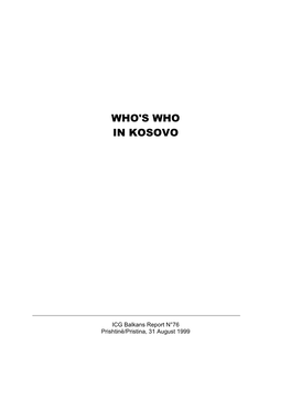 Europe Report, Nr. 76: Who's Who in Kosovo