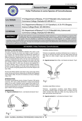 Research Paper Commerce Botany Foliar Trichomes in Some Species