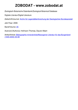 Bibliographie Mineralrohstoffbezogener Literatur Für Das Burgenland (1945-2005) 93-99 ©Geol